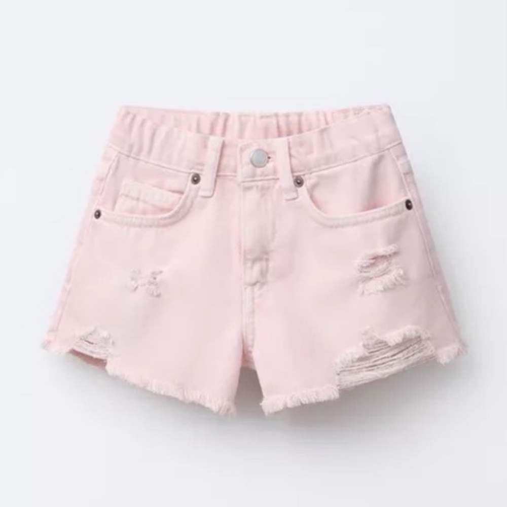 Zara Pink Distressed Denim Shorts 8/9